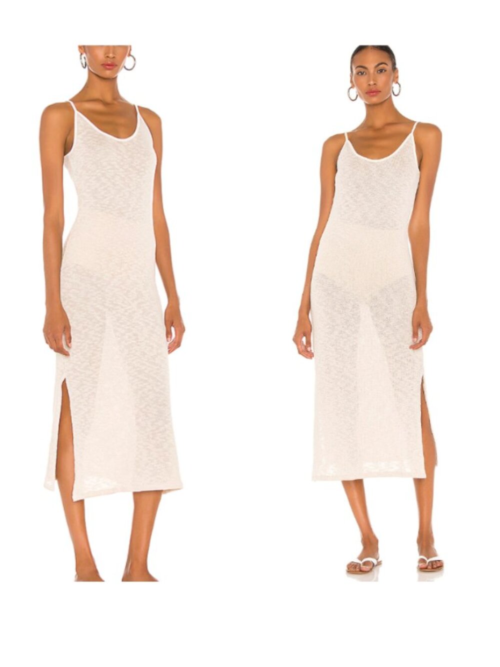 ☀️ REVOLVE MAJORELLE Midi Slip Dress Natural Ivory Sheer Knit XS Boho